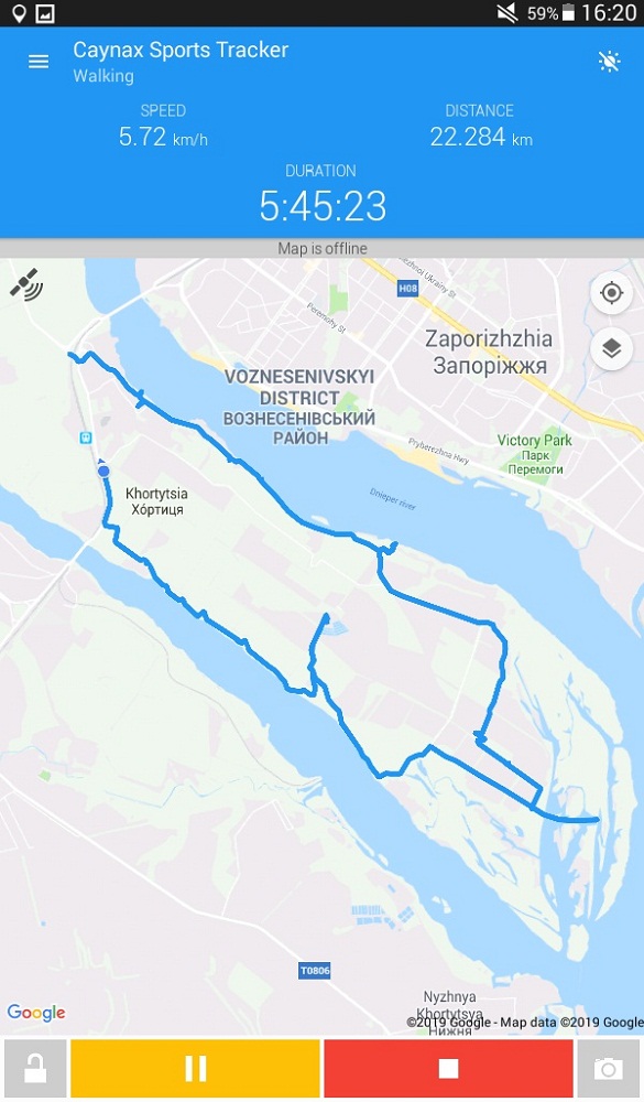 GPS маршрут, Хортица